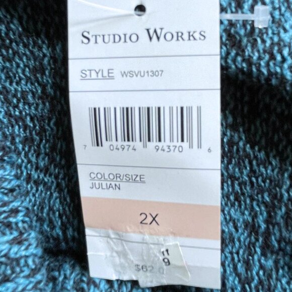 NWT STUDIO WORKS WOMAN 2X Blue / Teal Knit Poncho Sweater Cowl Neck Ruffle Hem - Picture 8 of 10